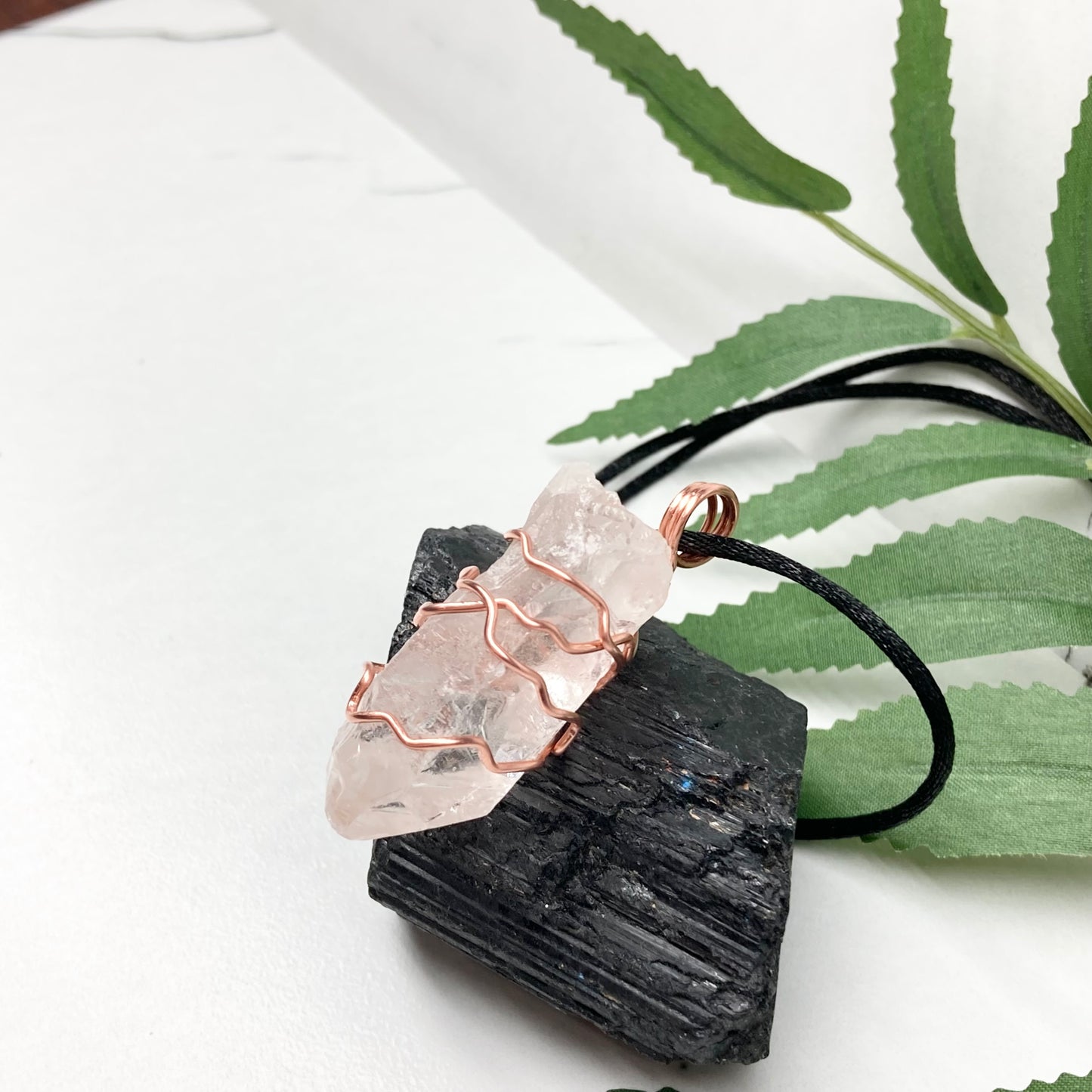 Raw Clear Quartz Crystal Necklace. Copper Wire Wrapped Stone Pendant. Comes On A Black Necklace. Handcrafted New Age Jewelry.