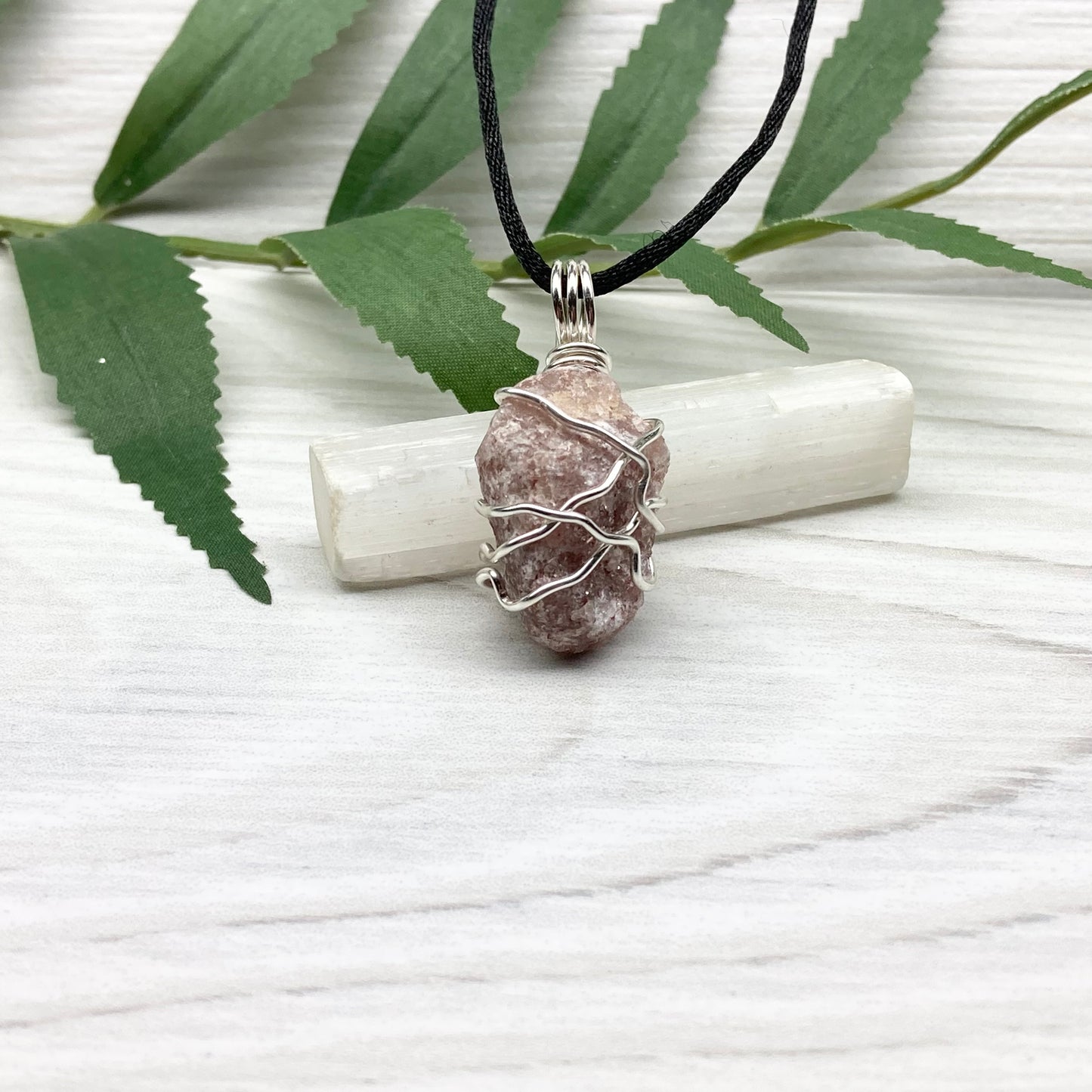 Raw Pink Aventurine Necklace. Aventurine stone wrapped with silver colored copper wire. Comes on a black chain. Pink purple crystal pendant. Wire wrapped jewelry. Aries zodiac gift.