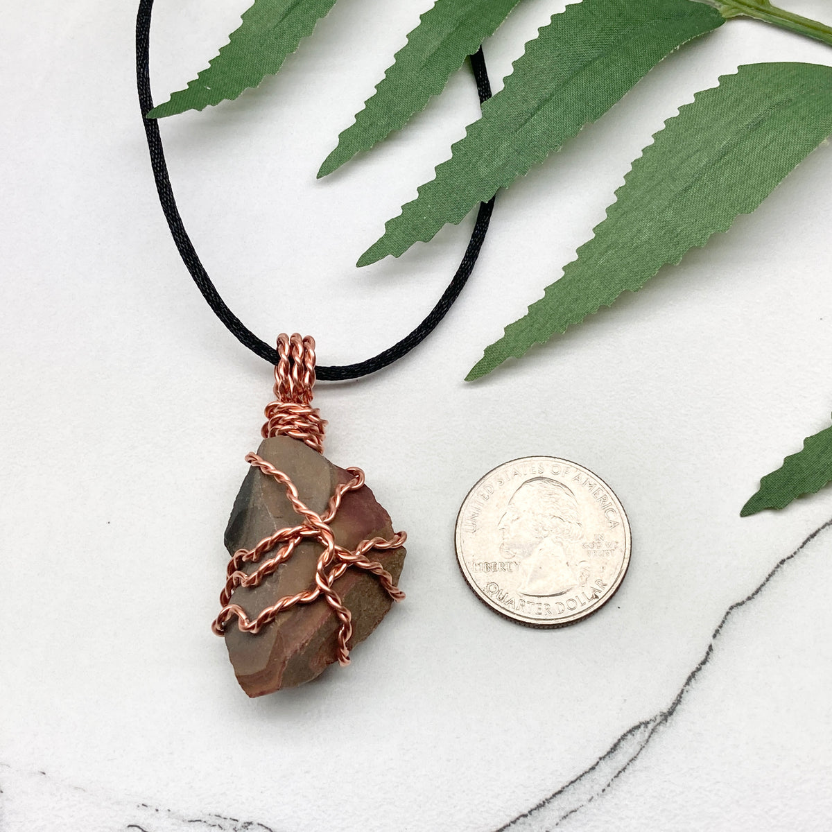 Raw Polychrome Jasper necklace wrapped in copper wire. Natural multicolored crystal pendant handcrafted during the Full Moon in Gemini.
