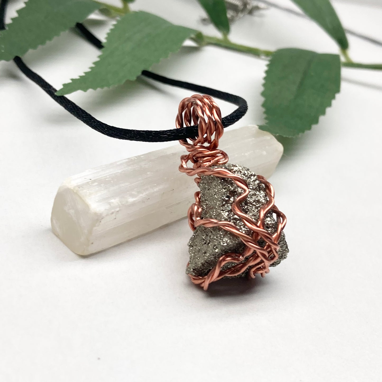 Raw Pyrite Necklace. Real Pyrite Stone Hand Wrapped With Copper Wire. Fools Gold Crystal Pendant. Comes On A Black Chain. Leo And Taurus Zodiac Jewelry. Handmade In Tennessee.