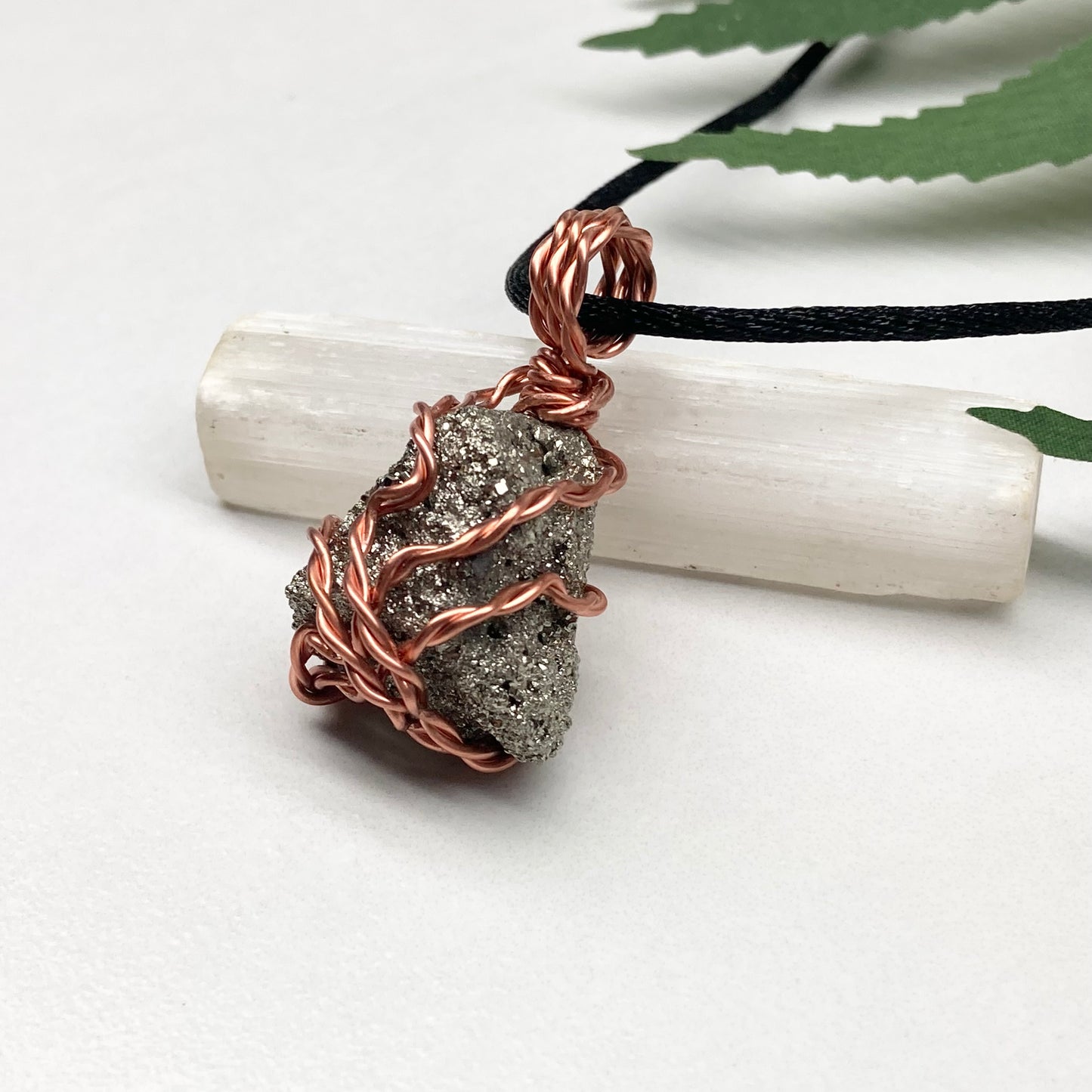 Raw Pyrite Necklace. Real Pyrite Stone Hand Wrapped With Copper Wire. Fools Gold Crystal Pendant. Comes On A Black Chain. Leo And Taurus Zodiac Jewelry. Handmade In Tennessee.