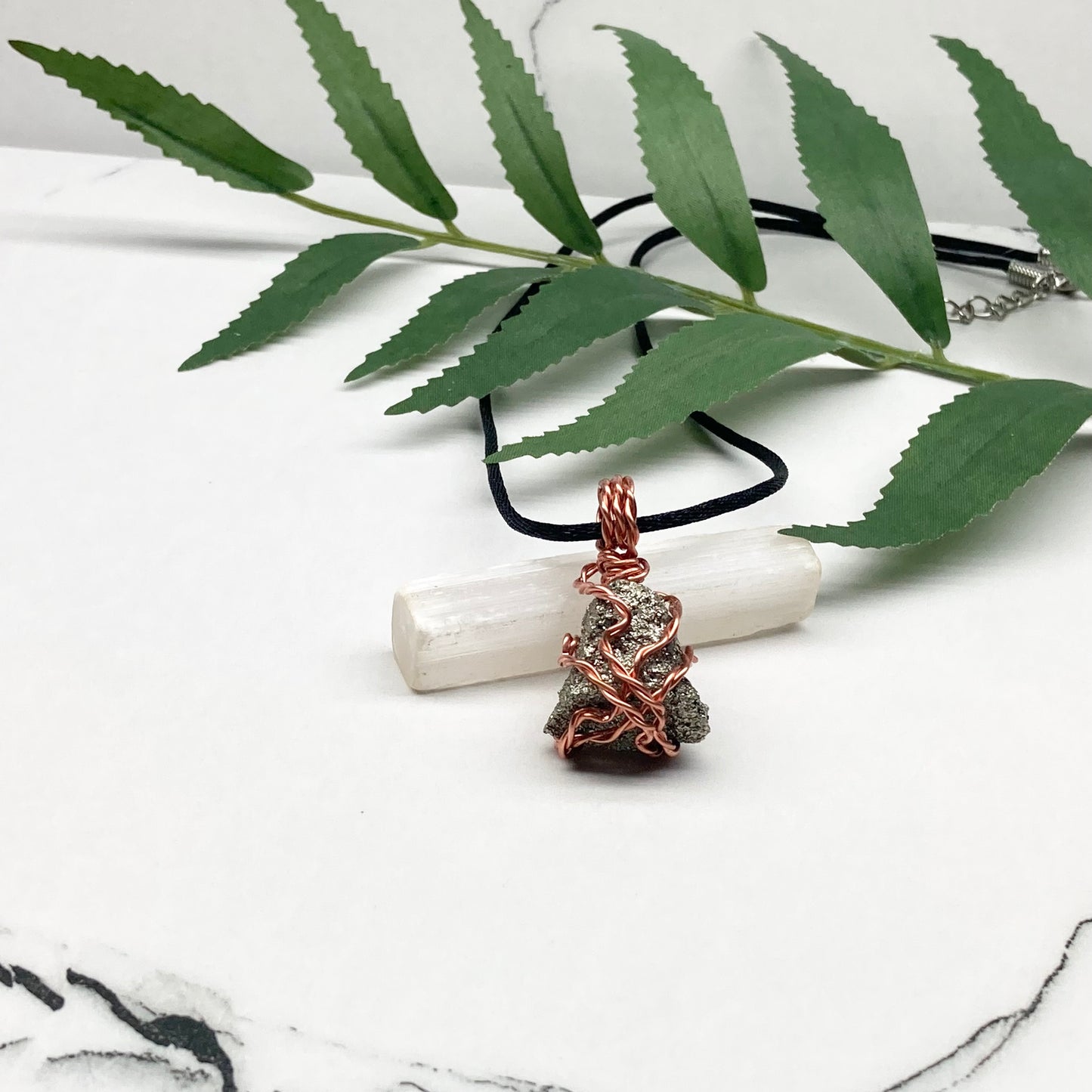 Raw Pyrite Necklace. Real Pyrite Stone Hand Wrapped With Copper Wire. Fools Gold Crystal Pendant. Comes On A Black Chain. Leo And Taurus Zodiac Jewelry. Handmade In Tennessee.
