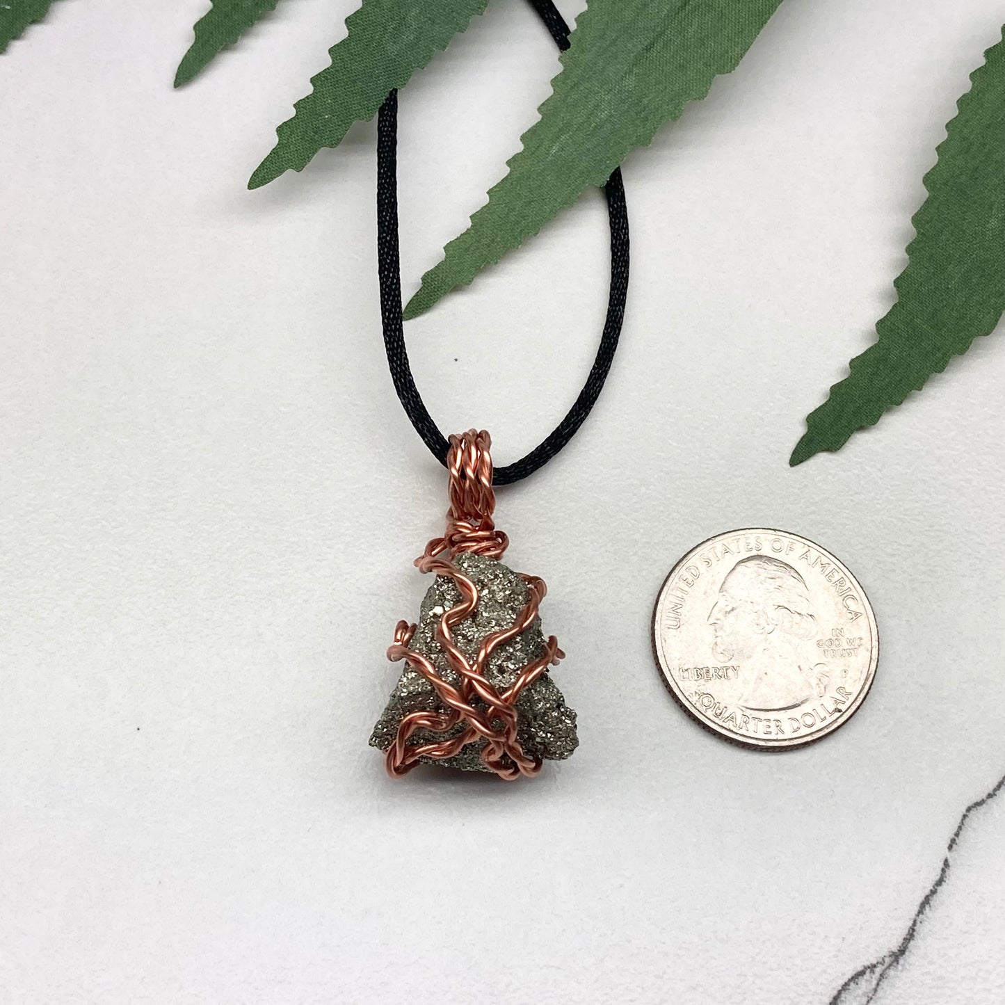 Raw Pyrite Necklace. Real Pyrite Stone Hand Wrapped With Copper Wire. Fools Gold Crystal Pendant. Comes On A Black Chain. Leo And Taurus Zodiac Jewelry. Handmade In Tennessee.