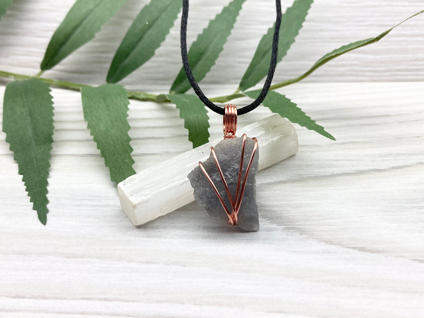 Raw Iolite Necklace. Natural Iolite Crystal Wrapped With Pure Copper Wire.This Stone Is A Blue Purple Color. Comes On A Black Chain. New Age Sagittarius Pendant.