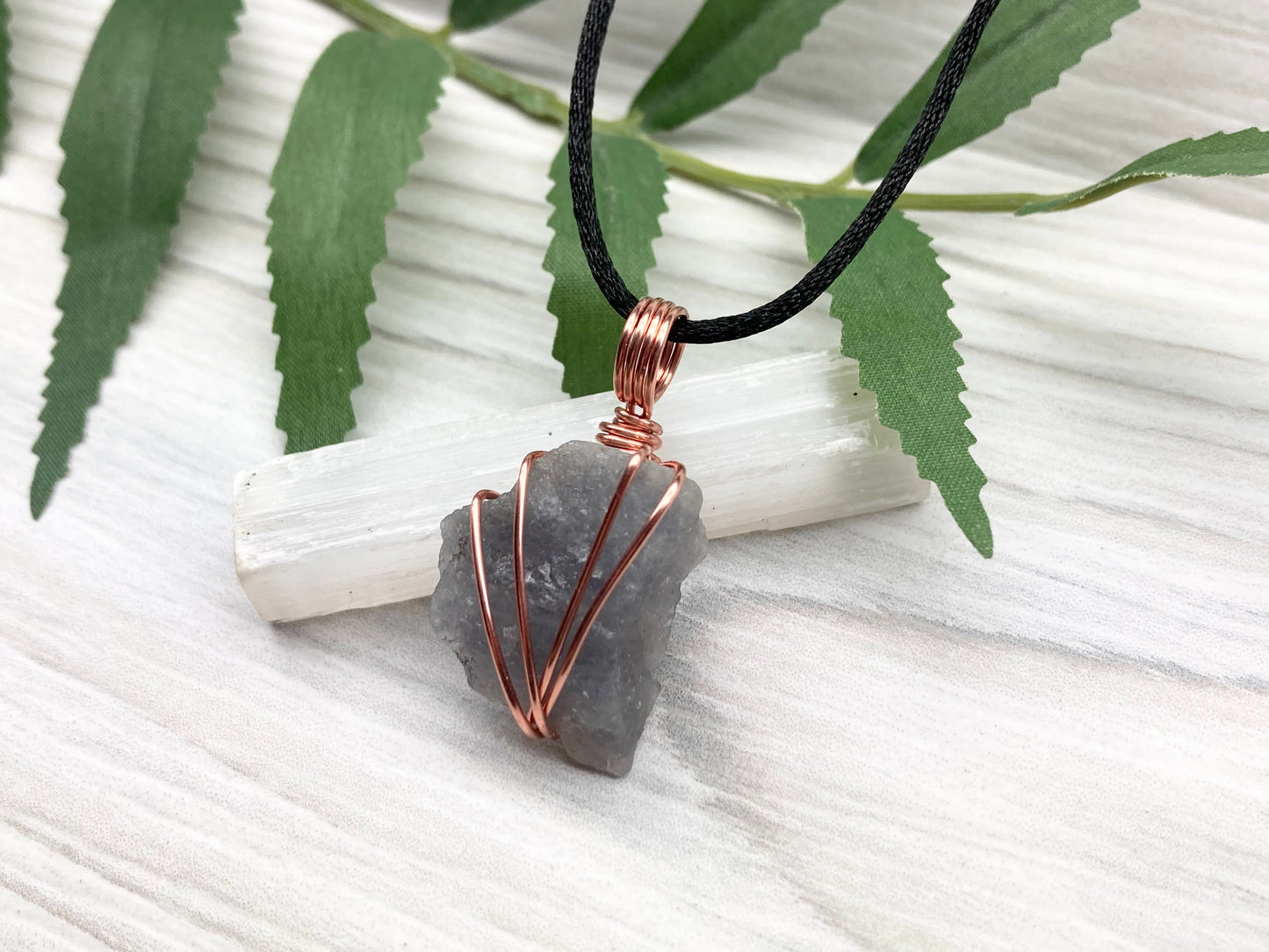 Raw Iolite Necklace. Natural Iolite Crystal Wrapped With Pure Copper Wire.This Stone Is A Blue Purple Color. Comes On A Black Chain. New Age Sagittarius Pendant.