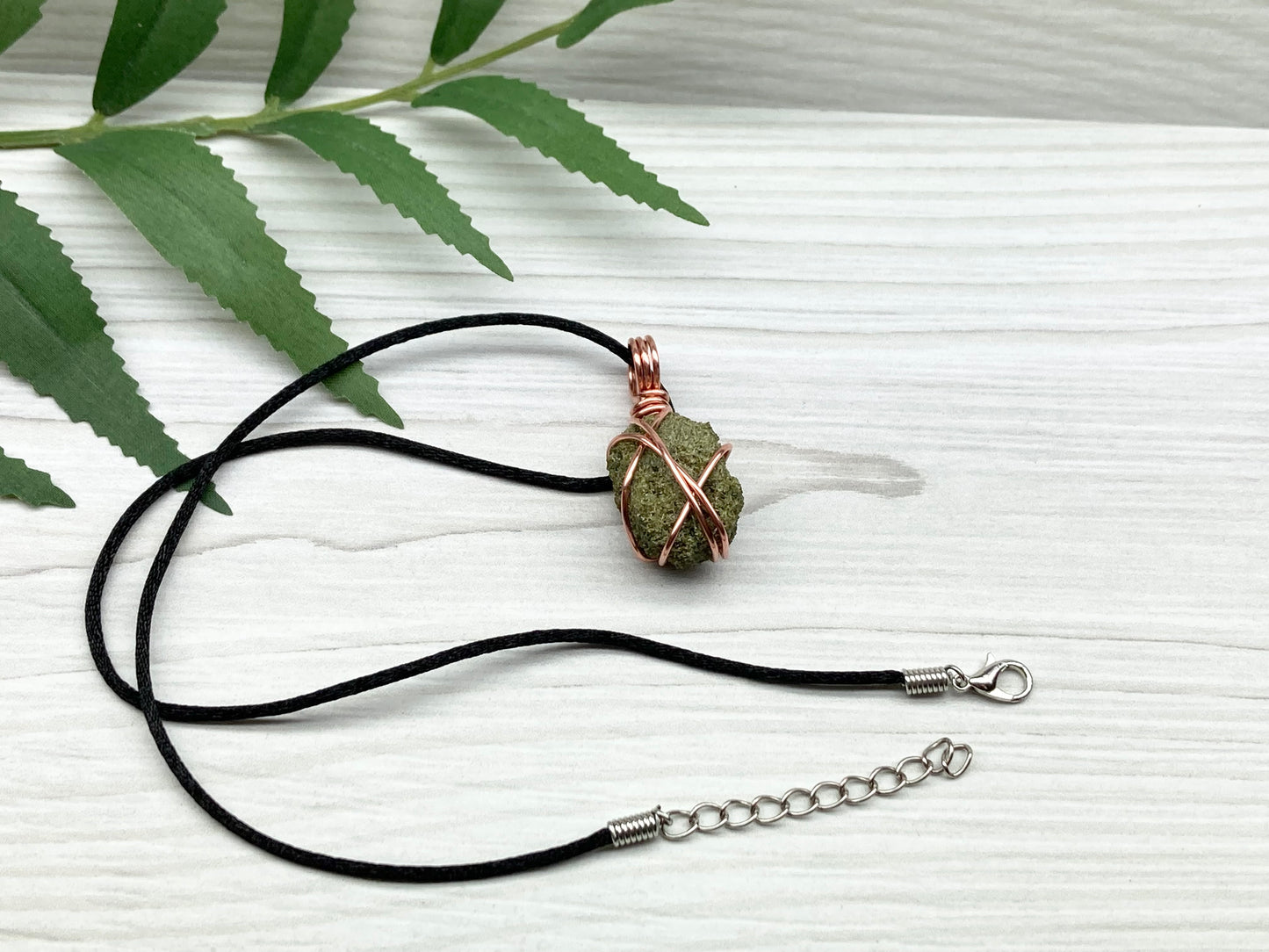 Raw Epidote Necklace. Copper Wire Wrapped Green Crystal Pendant. Comes On A Black Necklace. Handmade Spiritual Jewelry.
