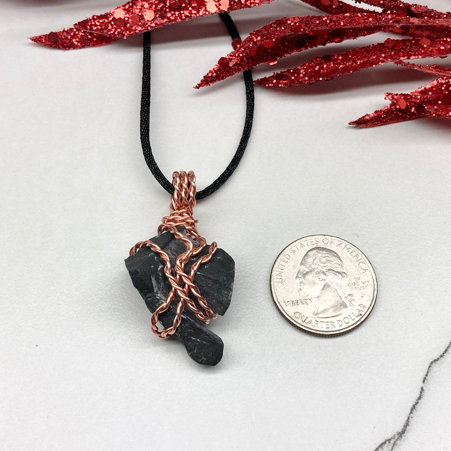 Real Black Onyx Stone Wrapped With Copper Wire. Raw Crystal Necklace. Rough Gemstone Pendant. Comes On A Black Chain. Witchy Pagan Style Jewelry.