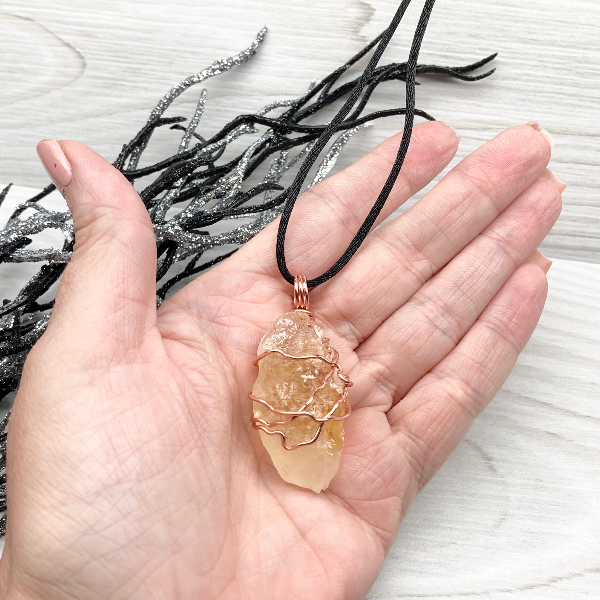 Raw Citrine Necklace. This Citrine Crystal Is Hand Wrapped With Pure Copper Wire That Has A Tarnish Resistant Finish.  Stone Is A Yellow Orange Color. Handmade During The Moon In Scorpio. New Age Gift For Him Or Her.