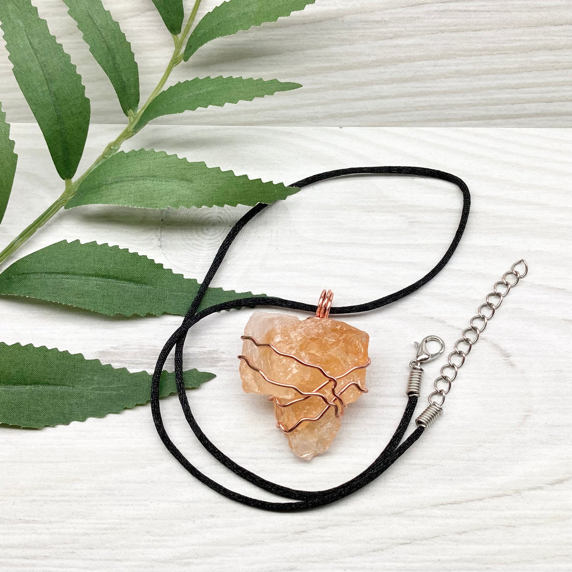 Chunky Raw Citrine Necklace. Larger Yellow Orange Crystal Wrapped With Tarnish Resistant Copper Wire. Comes On A Black Chain. Metaphysical Jewelry.