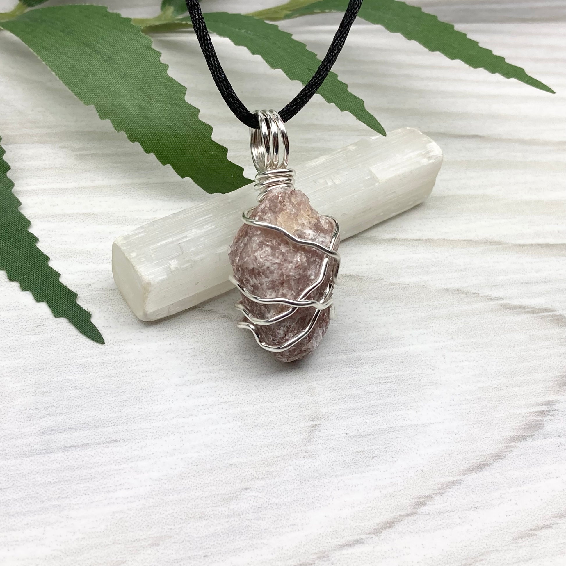 Raw Pink Aventurine Necklace. Aventurine stone wrapped with silver colored copper wire. Comes on a black chain. Pink purple crystal pendant. Wire wrapped jewelry. Aries zodiac gift. 