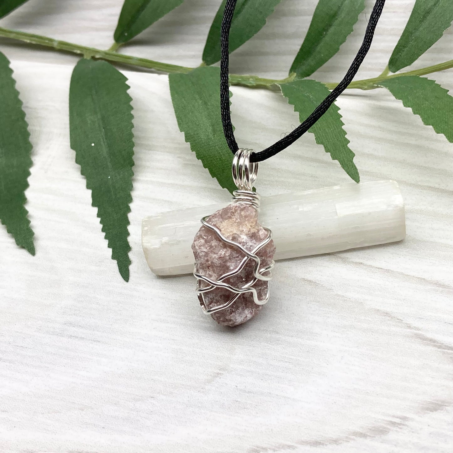 Raw Pink Aventurine Necklace. Aventurine stone wrapped with silver colored copper wire. Comes on a black chain. Pink purple crystal pendant. Wire wrapped jewelry. Aries zodiac gift. 