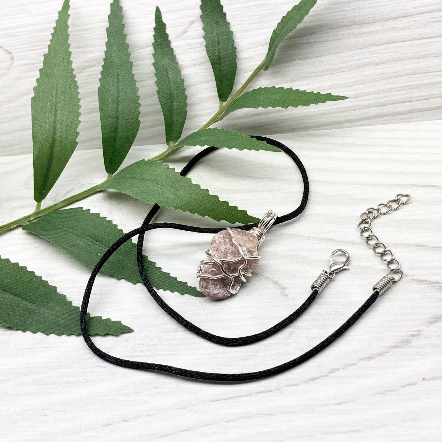 Raw Pink Aventurine Necklace. Aventurine stone wrapped with silver colored copper wire. Comes on a black chain. Pink purple crystal pendant. Wire wrapped jewelry. Aries zodiac gift. 