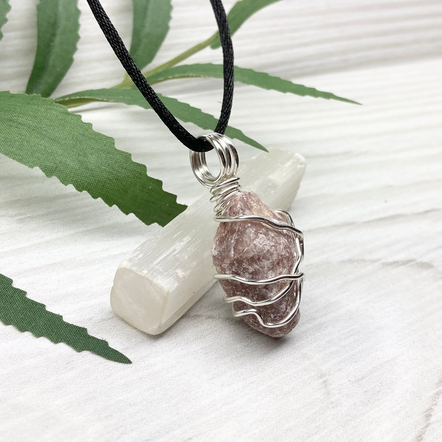 Raw Pink Aventurine Necklace. Aventurine stone wrapped with silver colored copper wire. Comes on a black chain. Pink purple crystal pendant. Wire wrapped jewelry. Aries zodiac gift. 
