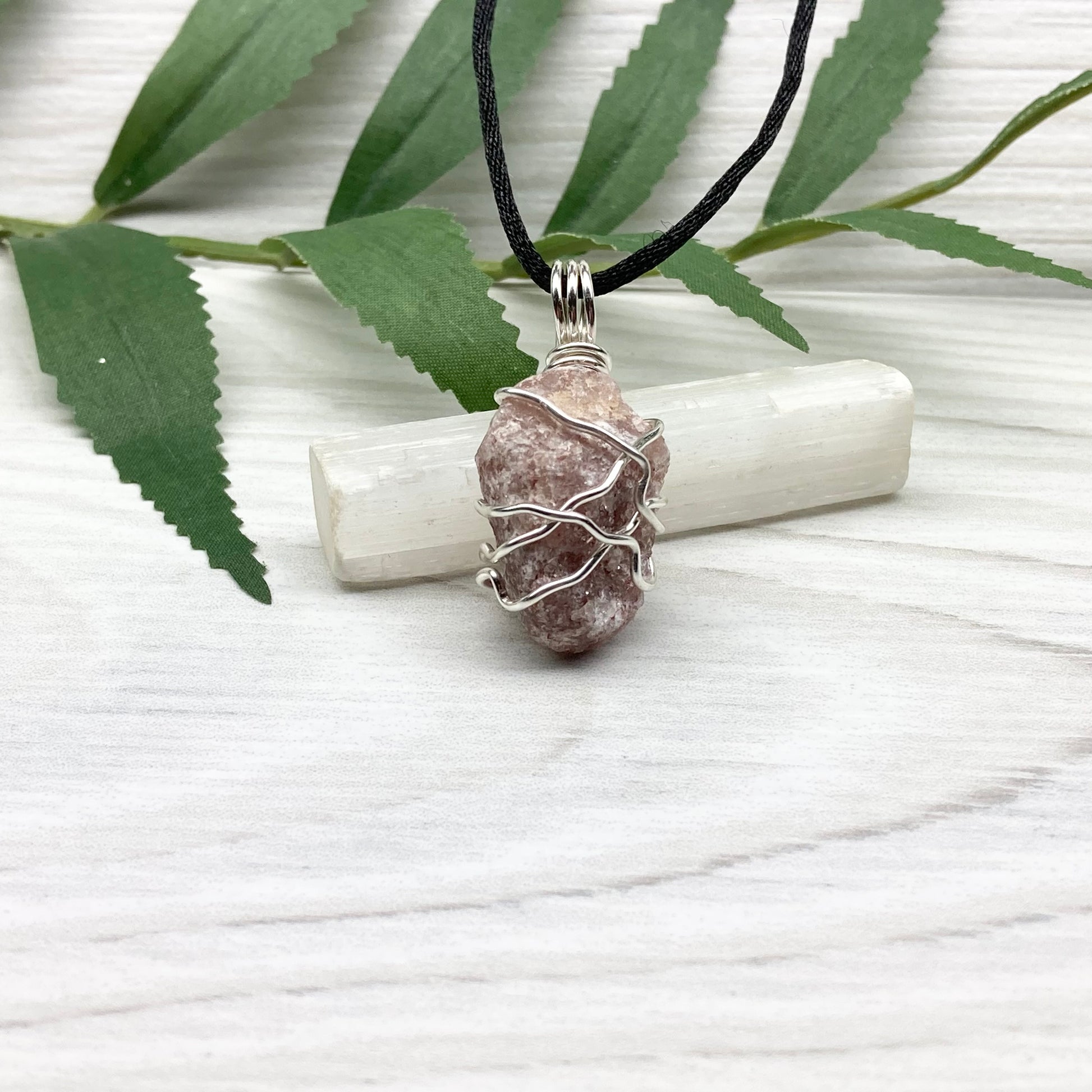 Raw Pink Aventurine Necklace. Aventurine stone wrapped with silver colored copper wire. Comes on a black chain. Pink purple crystal pendant. Wire wrapped jewelry. Aries zodiac gift. 