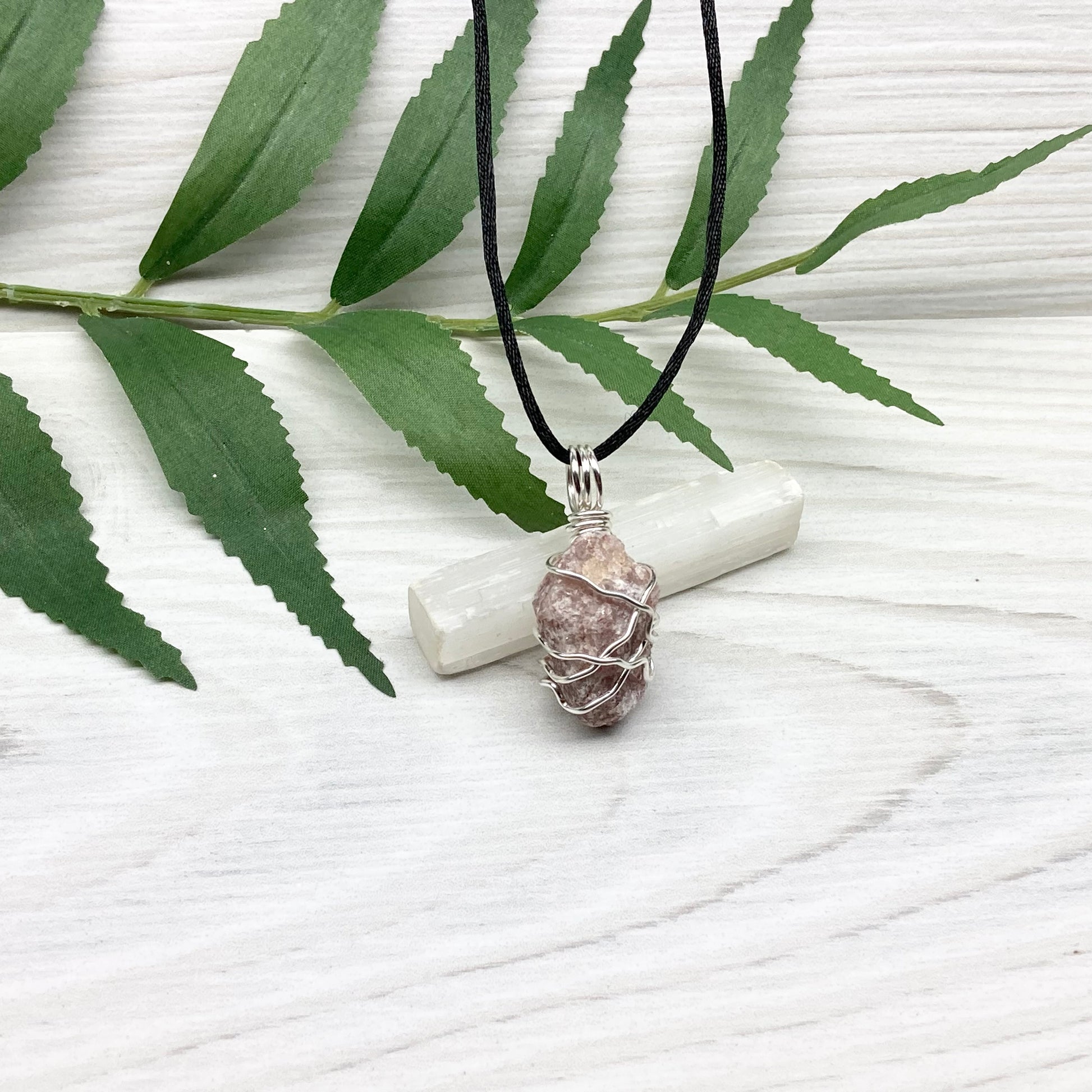 Raw Pink Aventurine Necklace. Aventurine stone wrapped with silver colored copper wire. Comes on a black chain. Pink purple crystal pendant. Wire wrapped jewelry. Aries zodiac gift. 