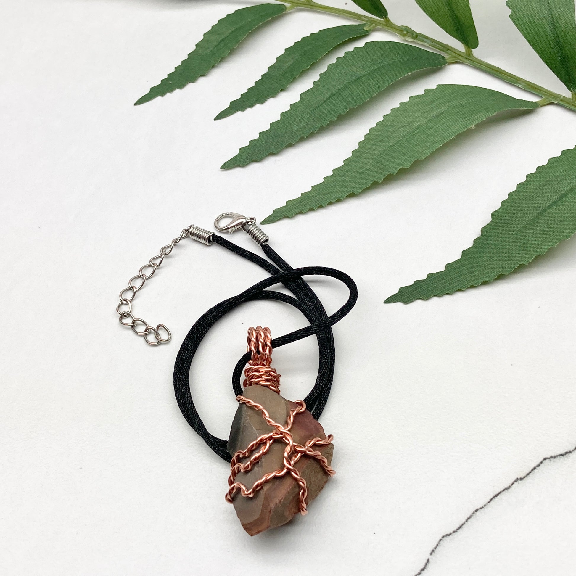 Raw Polychrome Jasper necklace wrapped in copper wire. Natural multicolored crystal pendant handcrafted during the Full Moon in Gemini.