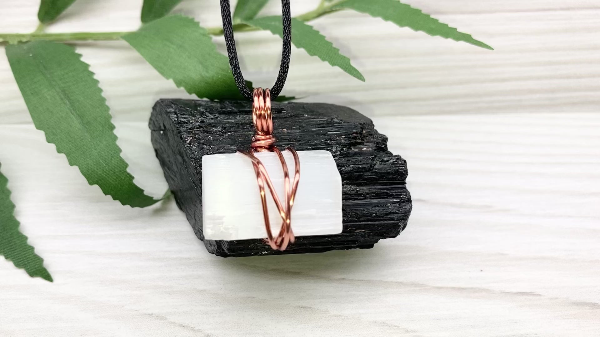 Raw Selenite Necklace. Natural Selenite Crystal Wrapped With Copper Wire. This Stone Is Associated With Cancer And Taurus Zodiacs.