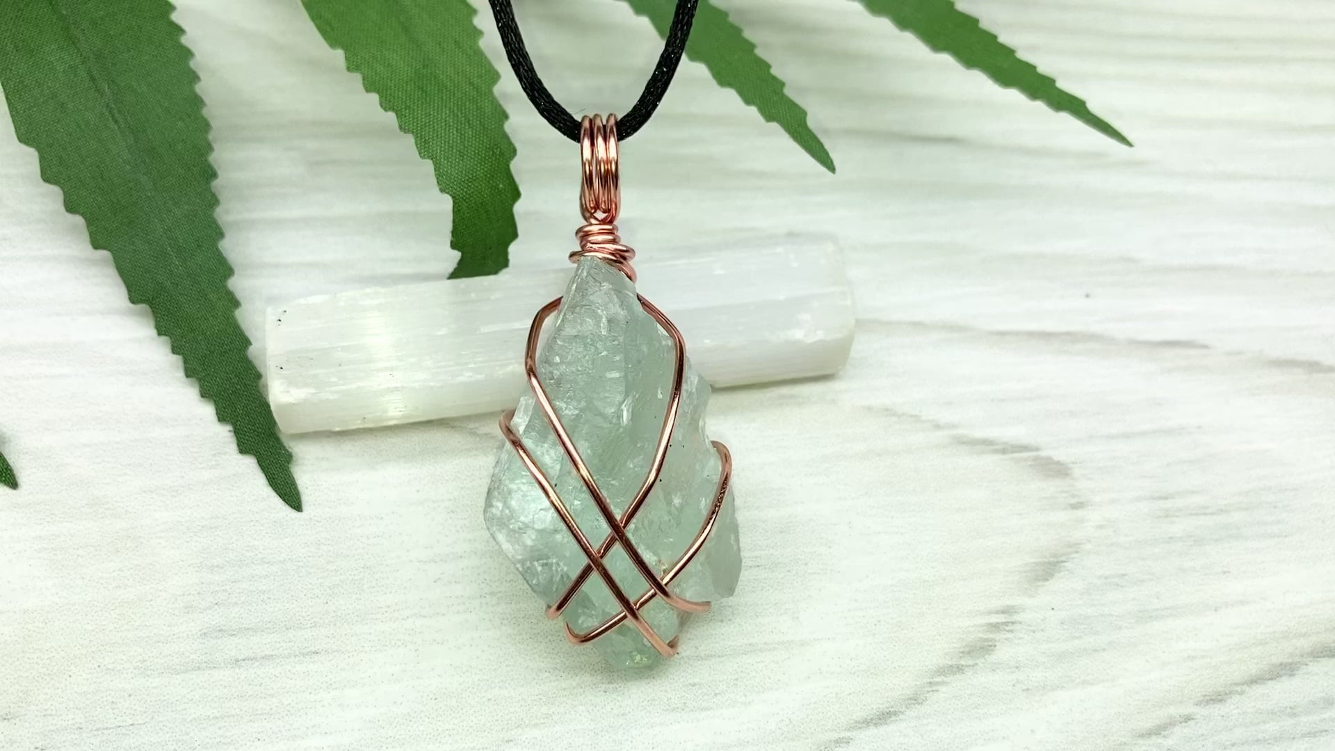 Raw Green Fluorite Crystal Necklace. This Stone Is Wrapped With Tarnish Resistant Copper Wire. Comes On A Black Lobster Clasp Chain.