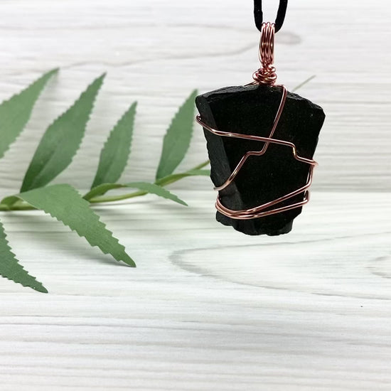 Black Agate Necklace. Raw Black Agate Stone Wrapped With Copper Wire. This pendant Is A Bit Chunky. Comes On A Black Chain. New Age Spiritual Jewelry.