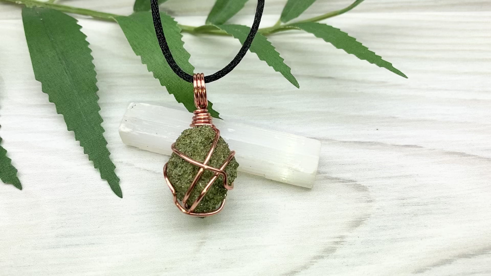 Natural Epidote Necklace. Raw Epidote Crystal Wrapped With Tarnish Resistant Pure Copper. Green Stone Pendant. Comes On A Black Chain. New Age Jewelry.