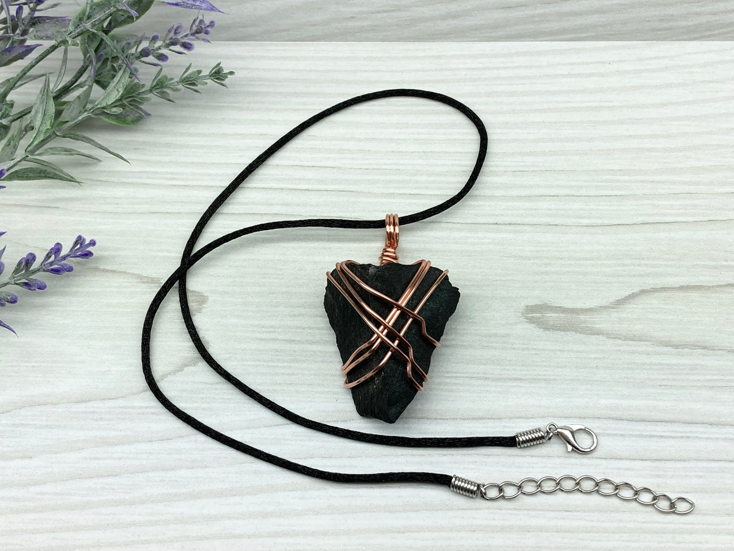 Raw Black Agate necklace. Copper Wire Wrapped Pendant