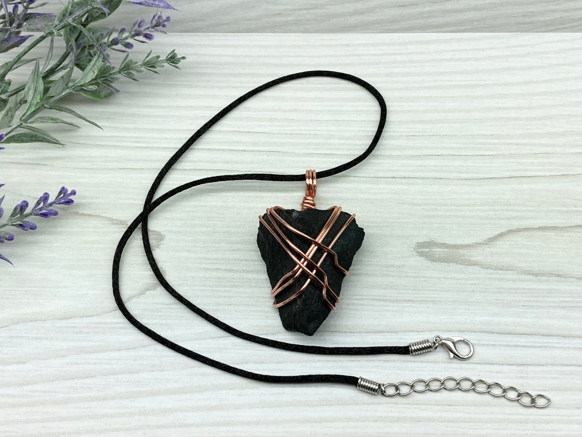 Raw Black Agate necklace. Copper Wire Wrapped Pendant