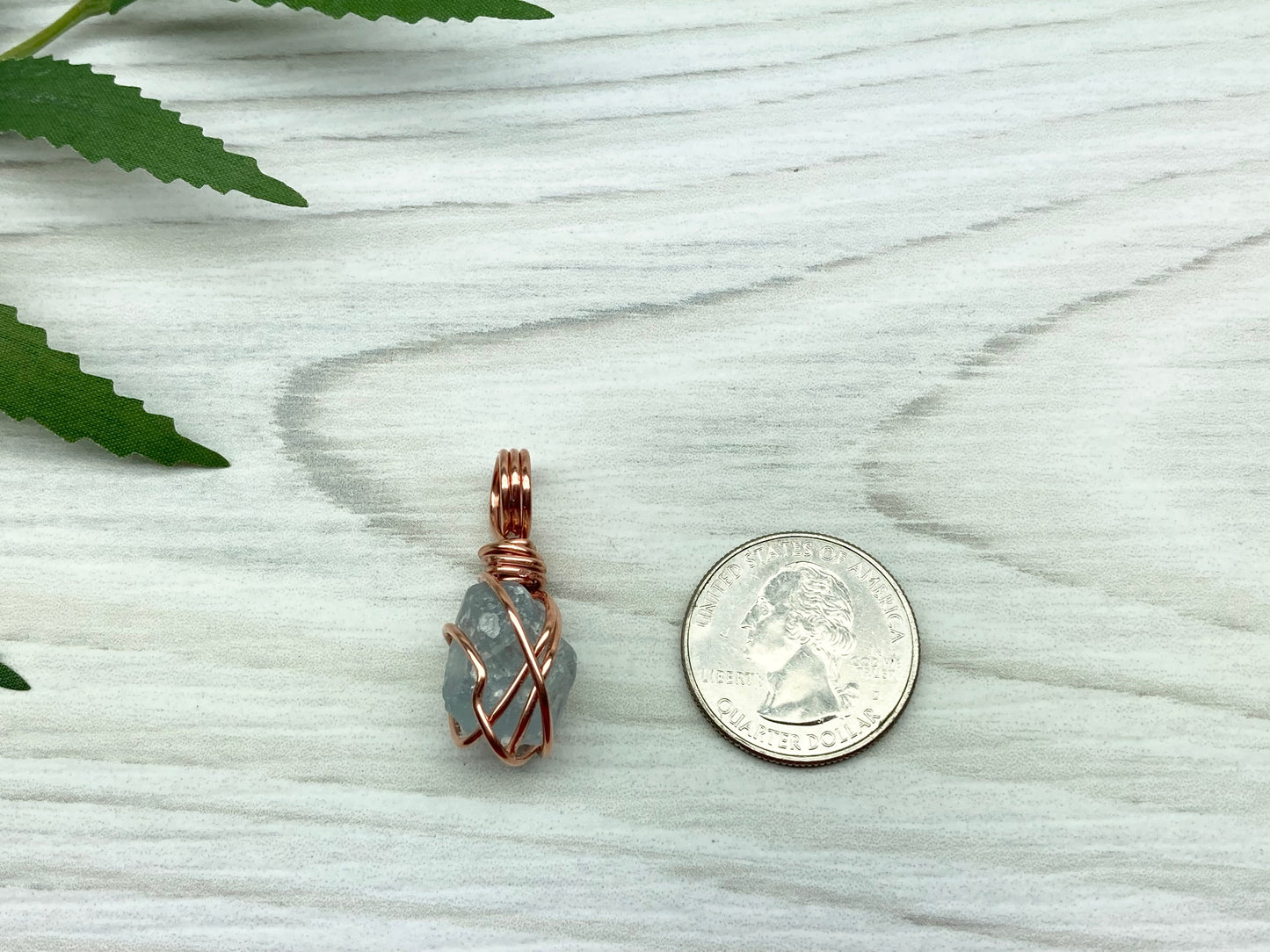 Celestite Crystal Necklace. Raw Stone Pendant. Copper Wire Wrapped Dainty Gemstone. Scorpio Zodiac Handmade Jewelry. Comes On A Black Chain.