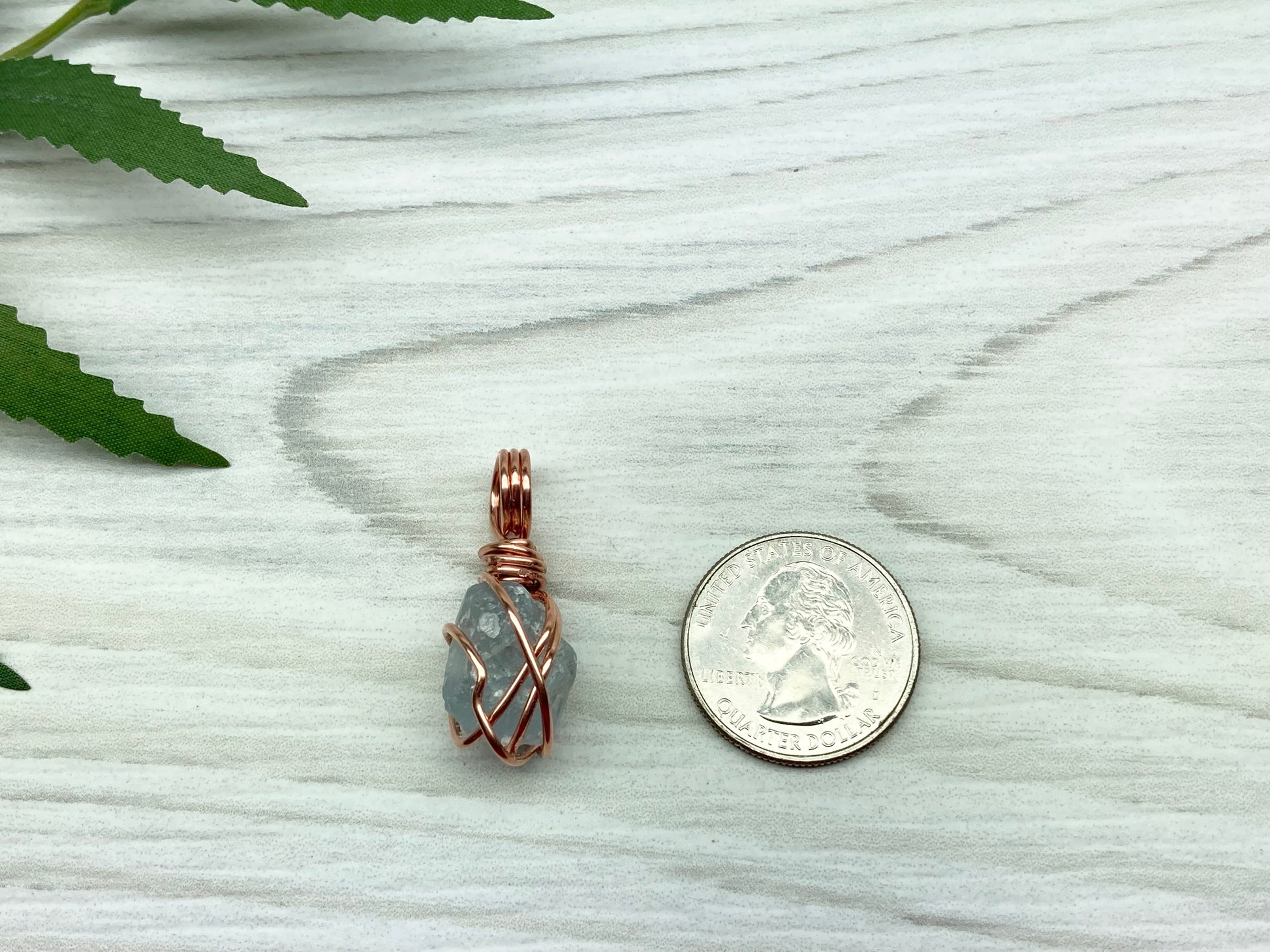 Celestite Crystal Necklace. Raw Stone Pendant. Copper Wire Wrapped Dainty Gemstone. Scorpio Zodiac Handmade Jewelry. Comes On A Black Chain.