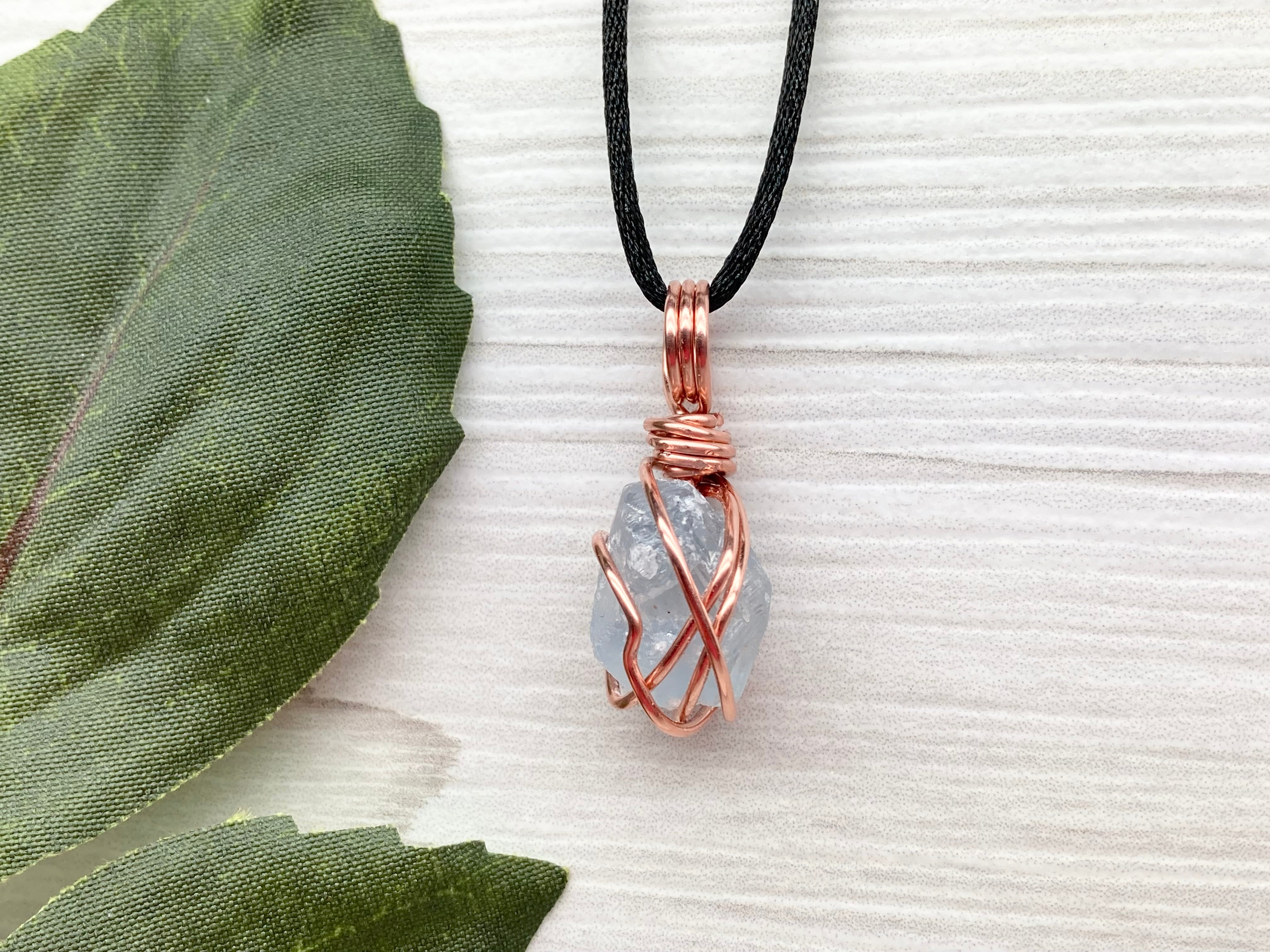Copper Wrapped Mini Celestite Cluster Necklace – Stones of Transformation
