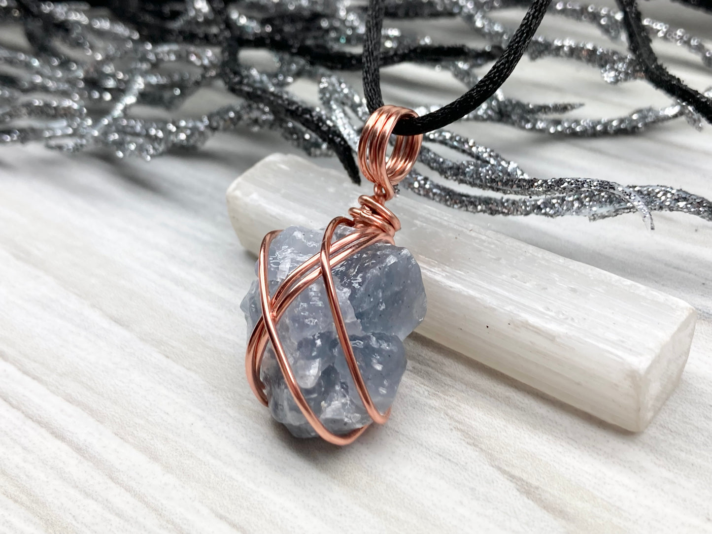 Raw Blue Calcite Necklace. Rough Natural Blue Crystal Copper Wrapped Pendant. Small Dainty Gemstone. Metaphysical New Age Style.