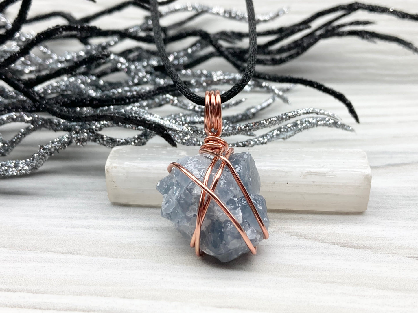 Raw Blue Calcite Necklace. Rough Natural Blue Crystal Copper Wrapped Pendant. Small Dainty Gemstone. Metaphysical New Age Style.