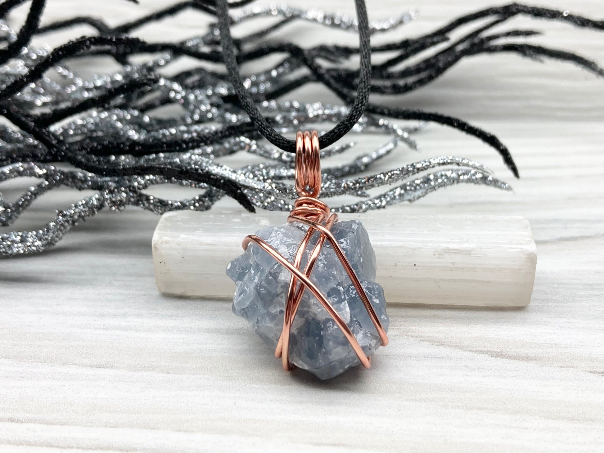 Raw Blue Calcite Necklace. Rough Natural Blue Crystal Copper Wrapped Pendant. Small Dainty Gemstone. Metaphysical New Age Style.