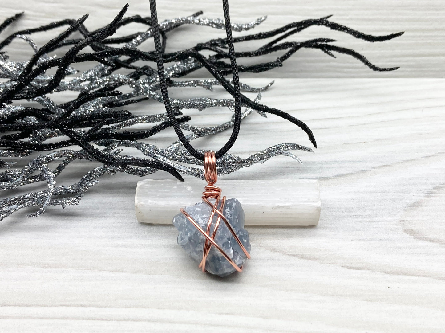 Raw Blue Calcite Necklace. Rough Natural Blue Crystal Copper Wrapped Pendant. Small Dainty Gemstone. Metaphysical New Age Style.