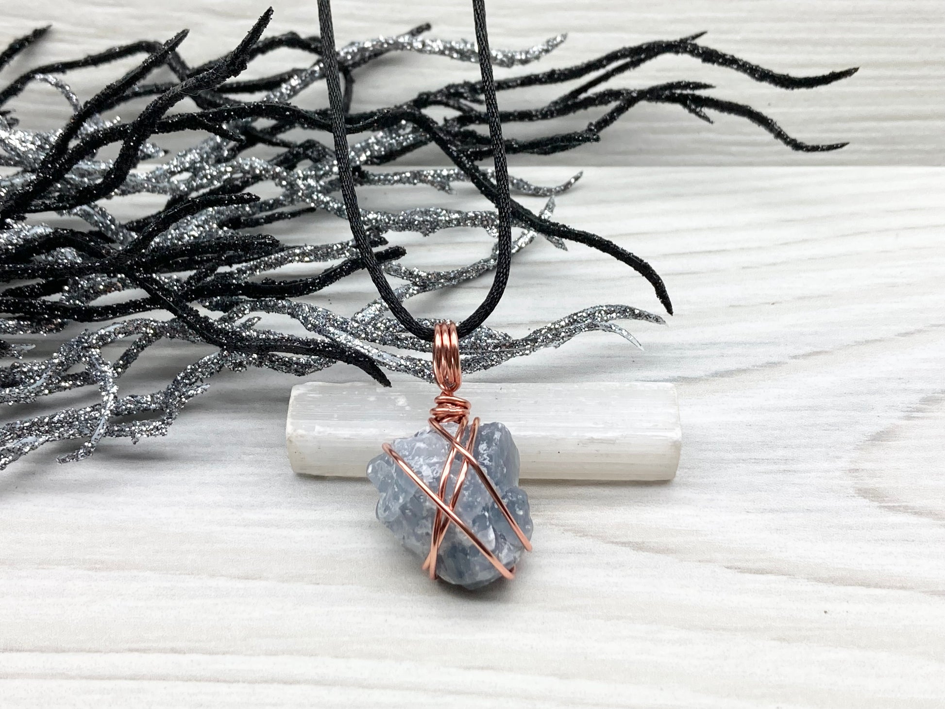 Raw Blue Calcite Necklace. Rough Natural Blue Crystal Copper Wrapped Pendant. Small Dainty Gemstone. Metaphysical New Age Style.