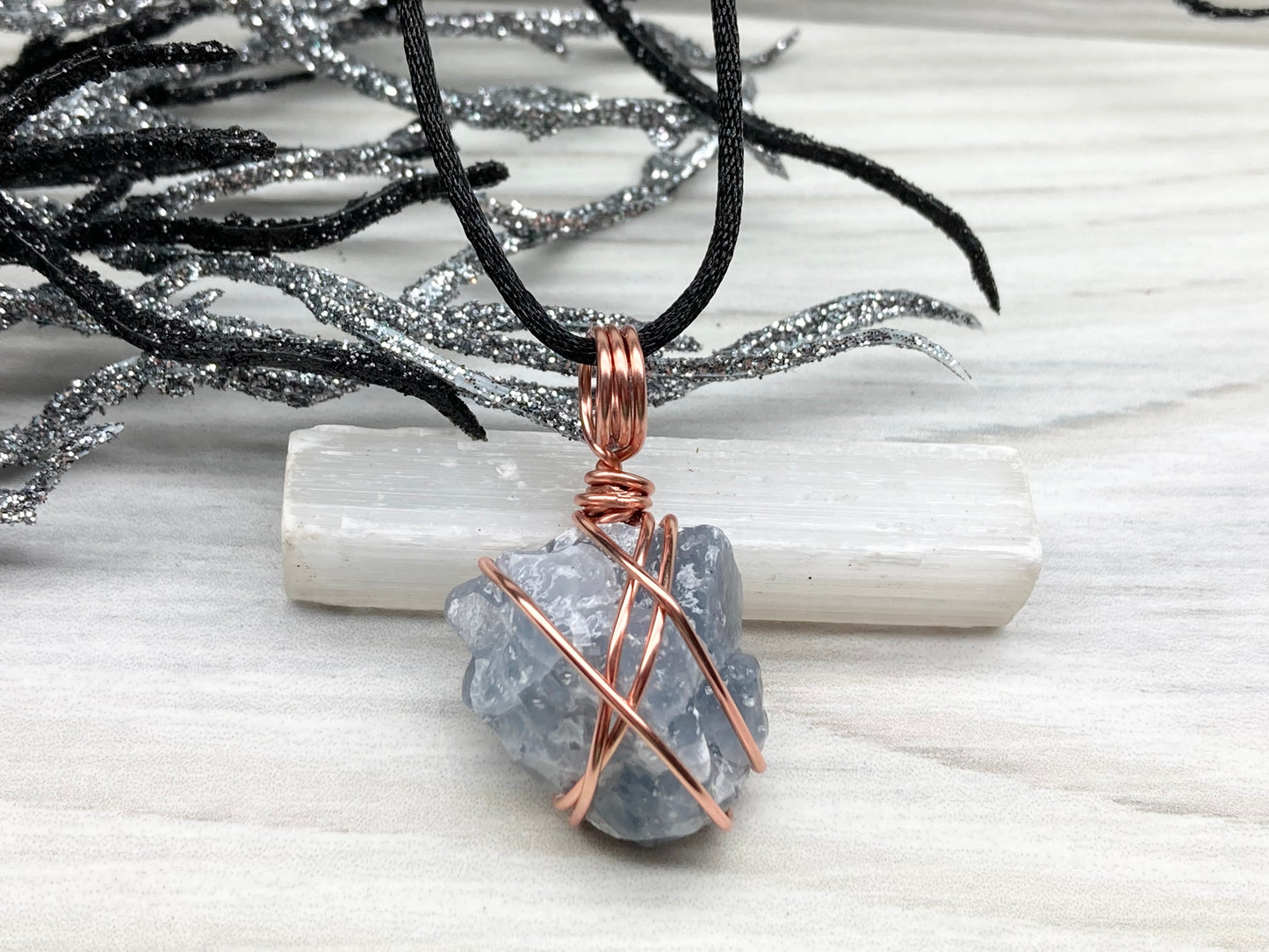 Raw Blue Calcite Necklace. Rough Natural Blue Crystal Copper Wrapped Pendant. Small Dainty Gemstone. Metaphysical New Age Style.