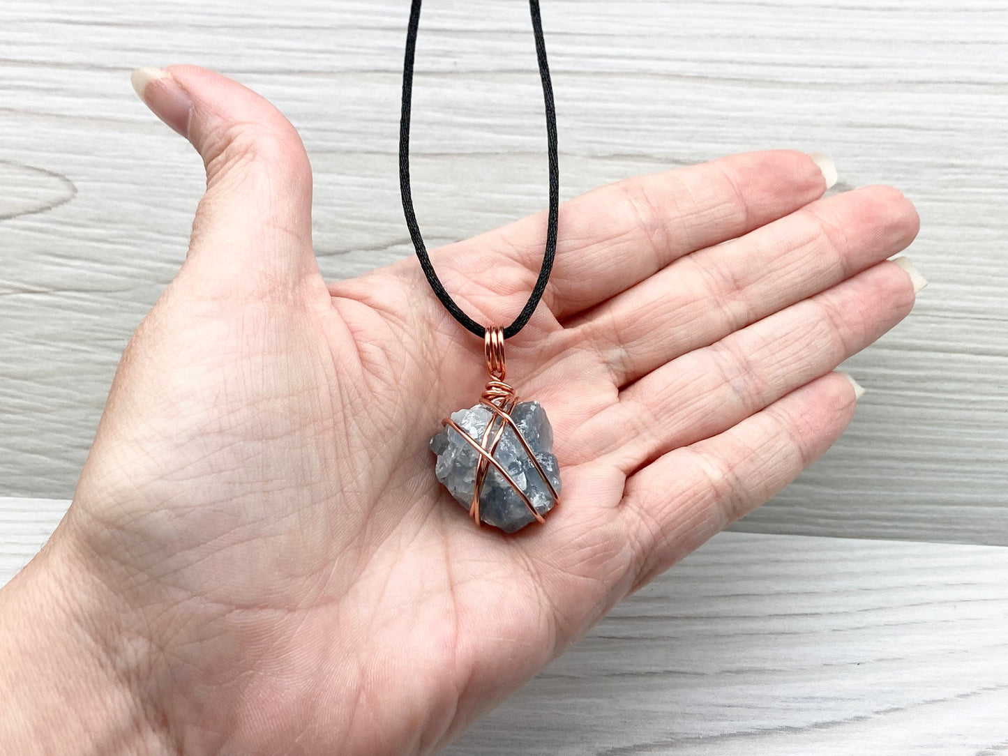 Raw Blue Calcite Necklace. Rough Natural Blue Crystal Copper Wrapped Pendant. Small Dainty Gemstone. Metaphysical New Age Style.