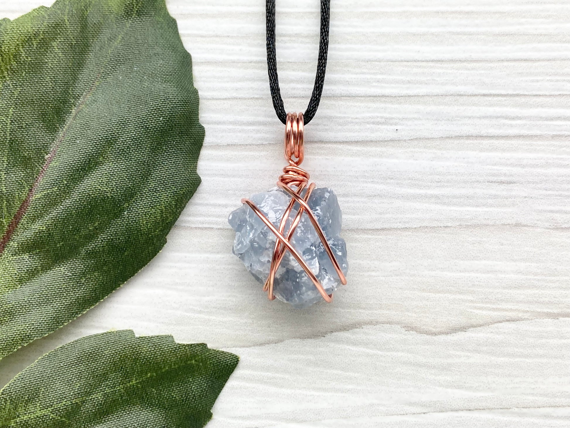 Blue Calcite Necklace, Copper Wrapped Raw Crystal Pendant – solsticewaves