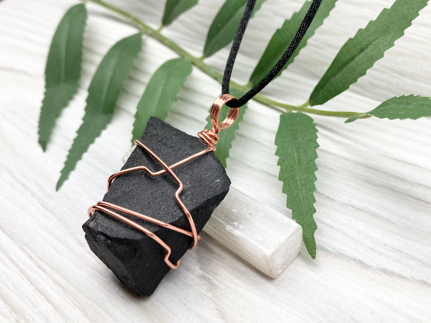 Black Agate Necklace. Raw Black Agate Stone Wrapped With Copper Wire. This pendant Is A Bit Chunky. Comes On A Black Chain. New Age Spiritual Jewelry.
