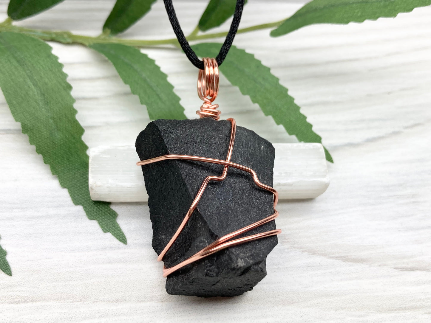 Black Agate Necklace. Raw Black Agate Stone Wrapped With Copper Wire. This pendant Is A Bit Chunky. Comes On A Black Chain. New Age Spiritual Jewelry.
