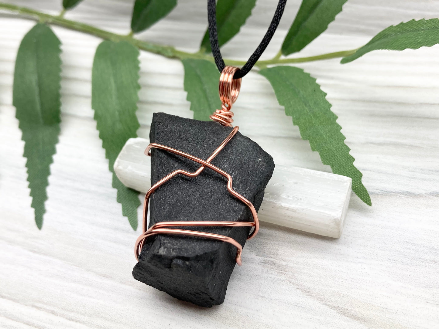 Black Agate Necklace. Raw Black Agate Stone Wrapped With Copper Wire. This pendant Is A Bit Chunky. Comes On A Black Chain. New Age Spiritual Jewelry.