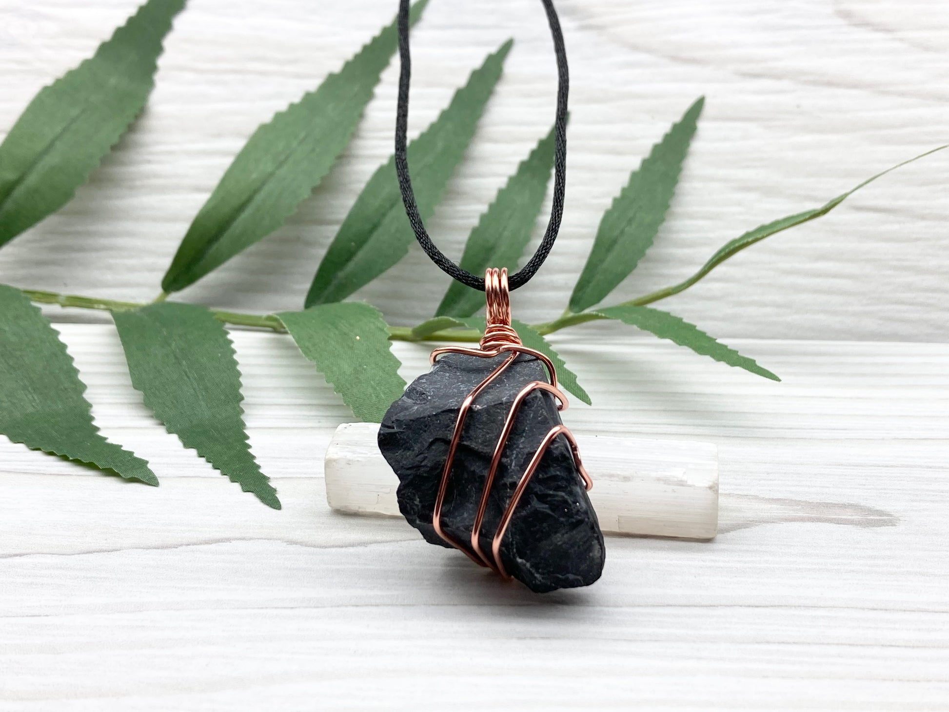 Real Black Onyx Stone Wrapped With Copper Wire. Raw Crystal Necklace. Rough Gemstone Pendant. Comes On A Black Chain. Witchy Pagan Style Jewelry.
