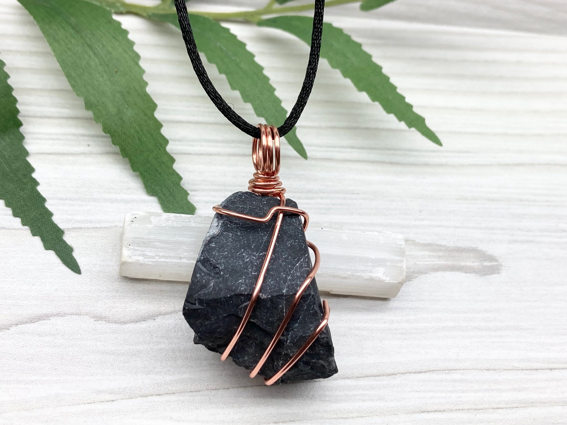 Real Black Onyx Stone Wrapped With Copper Wire. Raw Crystal Necklace. Rough Gemstone Pendant. Comes On A Black Chain. Witchy Pagan Style Jewelry.