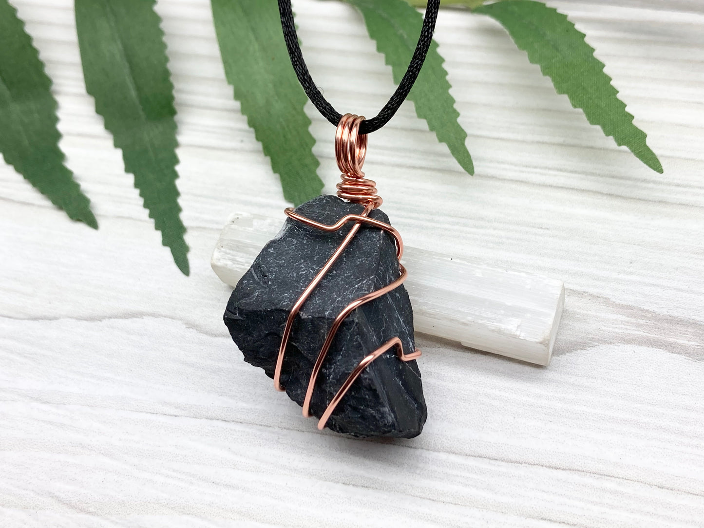 Real Black Onyx Stone Wrapped With Copper Wire. Raw Crystal Necklace. Rough Gemstone Pendant. Comes On A Black Chain. Witchy Pagan Style Jewelry.