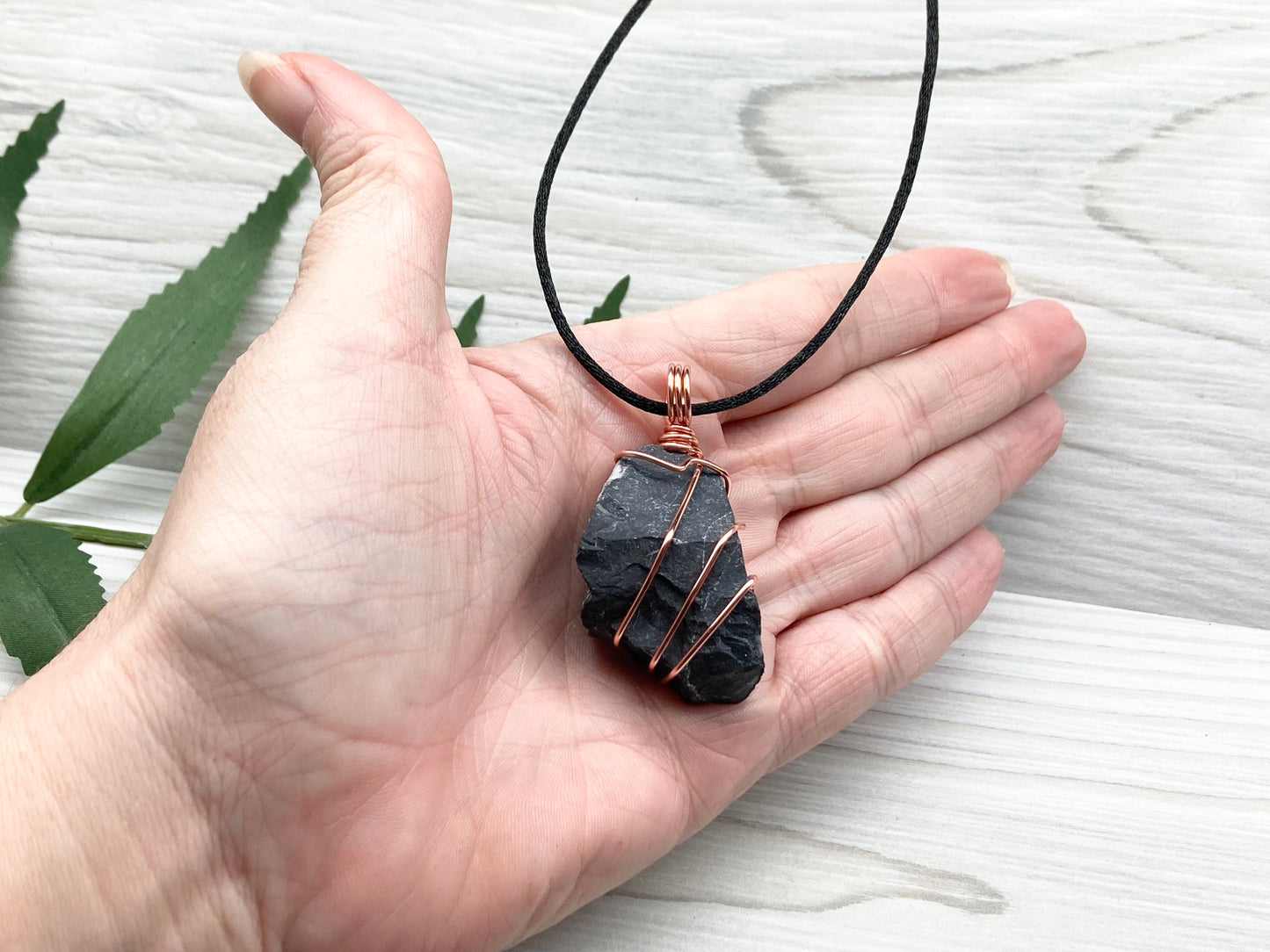Real Black Onyx Stone Wrapped With Copper Wire. Raw Crystal Necklace. Rough Gemstone Pendant. Comes On A Black Chain. Witchy Pagan Style Jewelry.