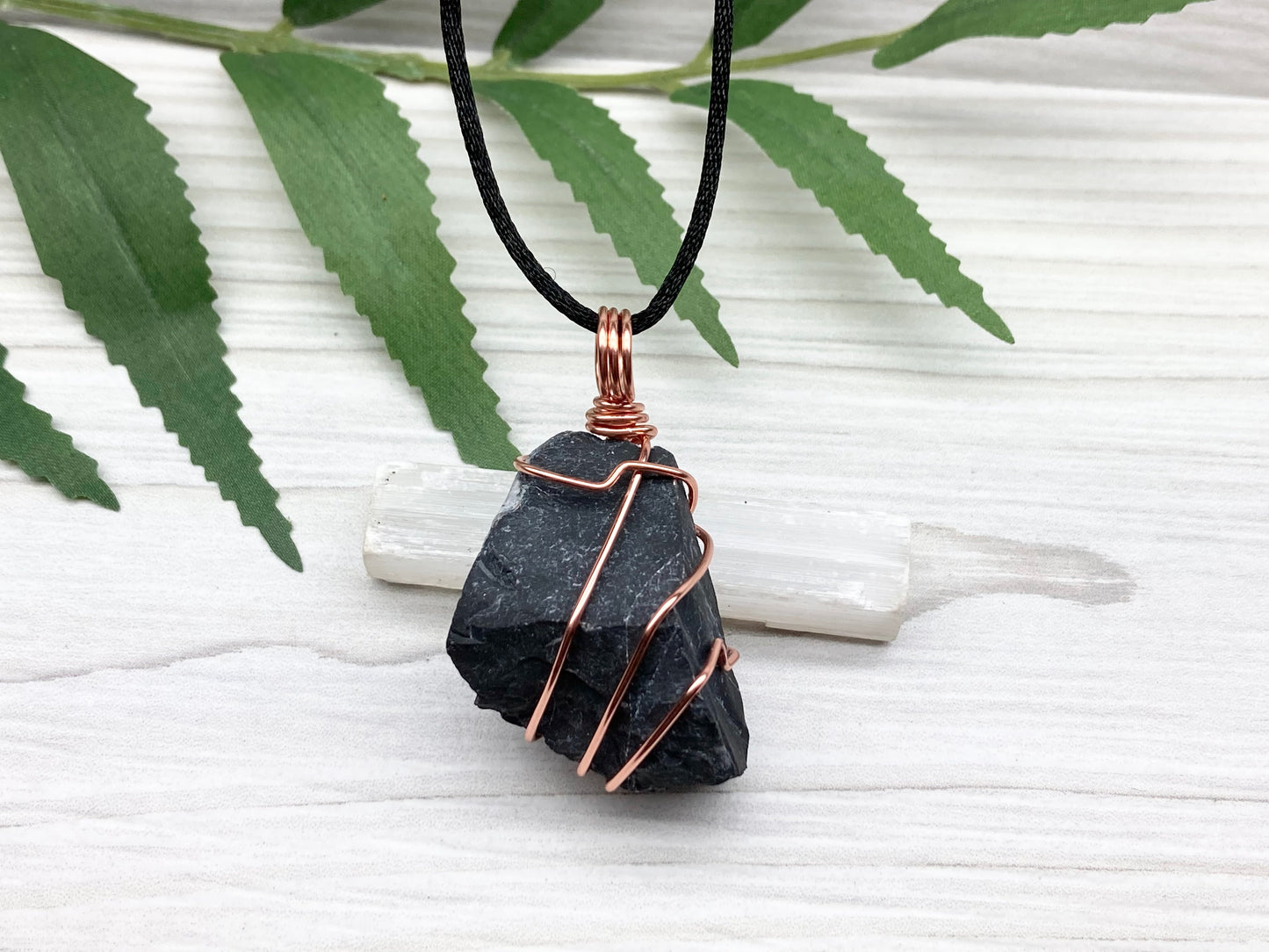 Real Black Onyx Stone Wrapped With Copper Wire. Raw Crystal Necklace. Rough Gemstone Pendant. Comes On A Black Chain. Witchy Pagan Style Jewelry.