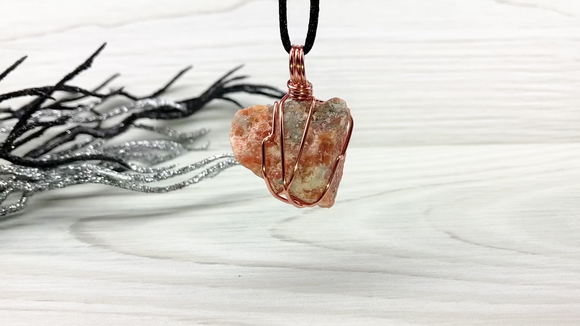 Natural Raw Orange Calcite Crystal Hand Wrapped With Tarnish Resistant Copper Wire. Comes On A Black Chain. Crystal Is Orange With A Bit Of Blue On The Top.Pendant Handcrafted During The Moon In Sagittarius. New Age Style Jewelry.
